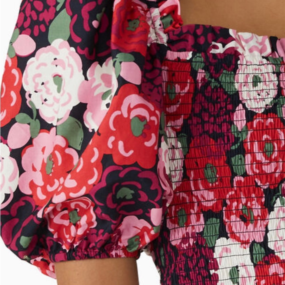 Kate Spade Rosette Blooms Puff Sleeve Blouse